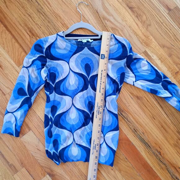 Boden sz. 2 swirly blue pattern sweater 3/4 arm wool - Picture 7 of 10